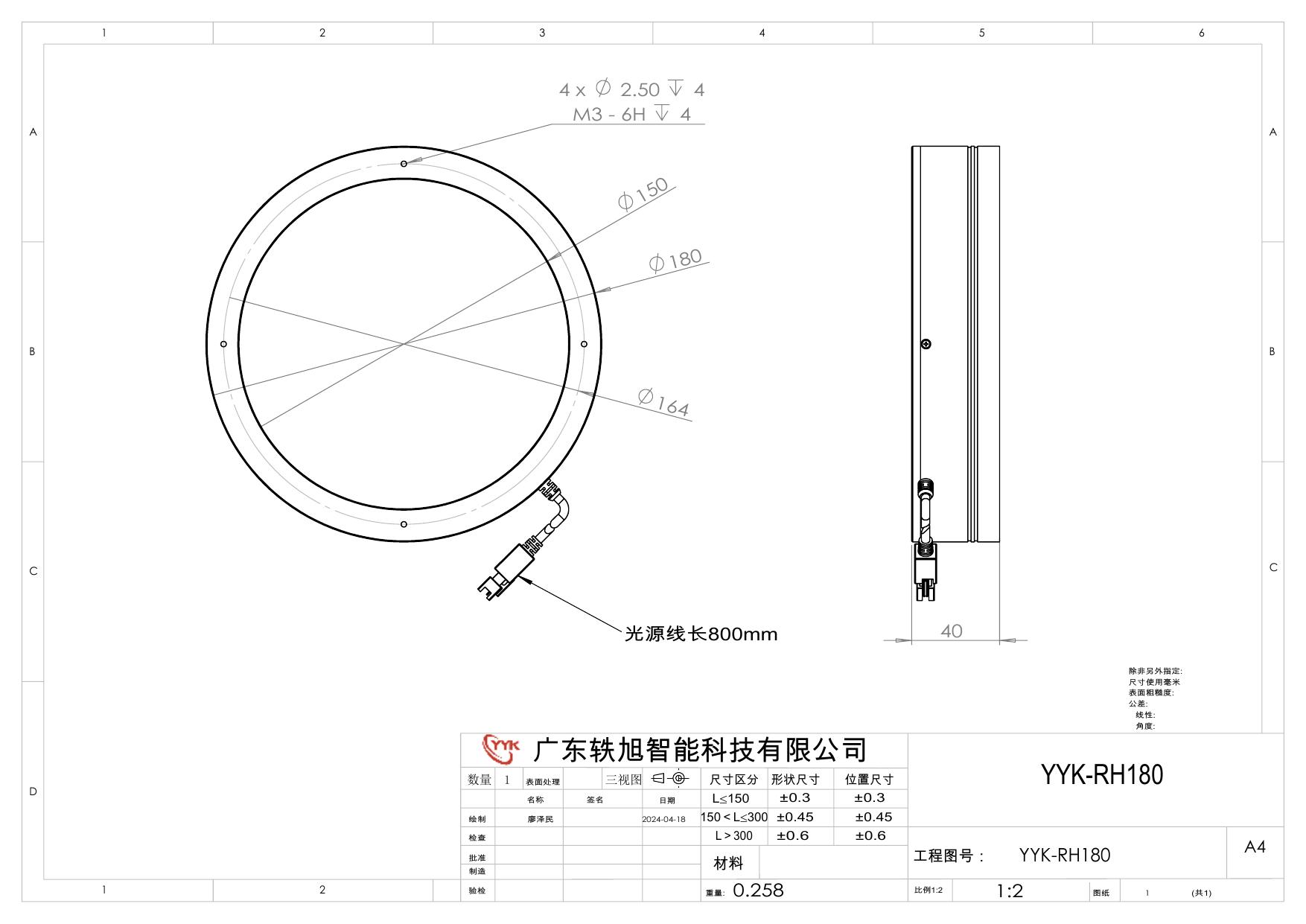 YYK-RH180 环形无影光源 尺寸图