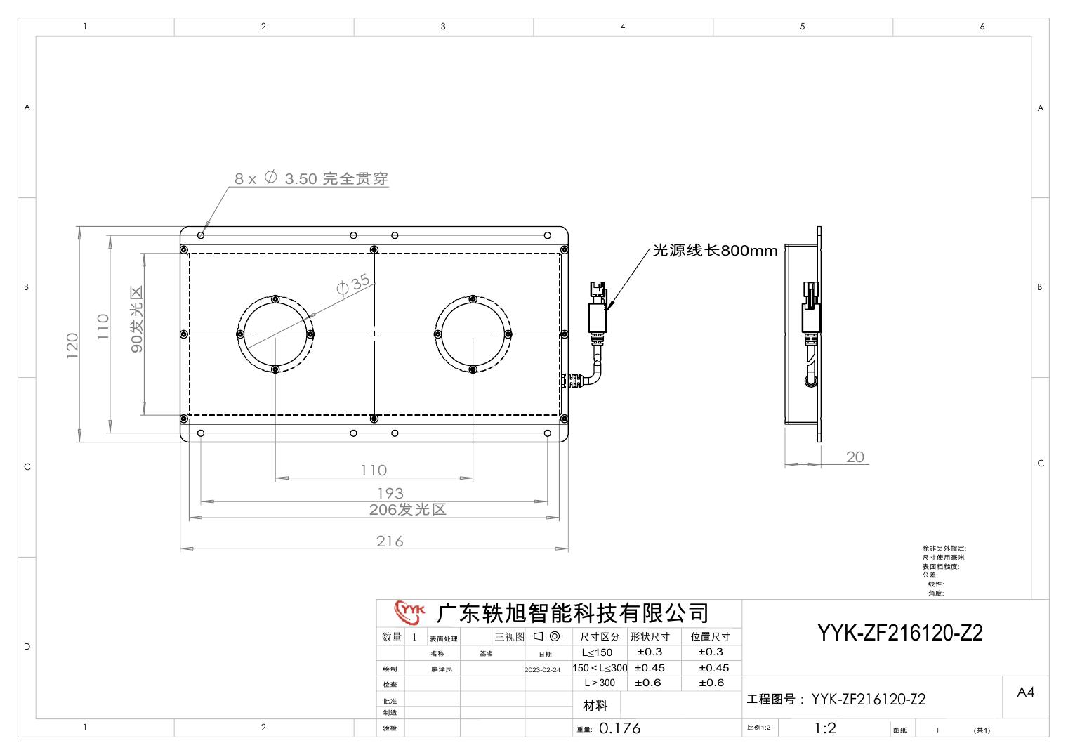 YYK-ZF216120 中孔背光源 尺寸图