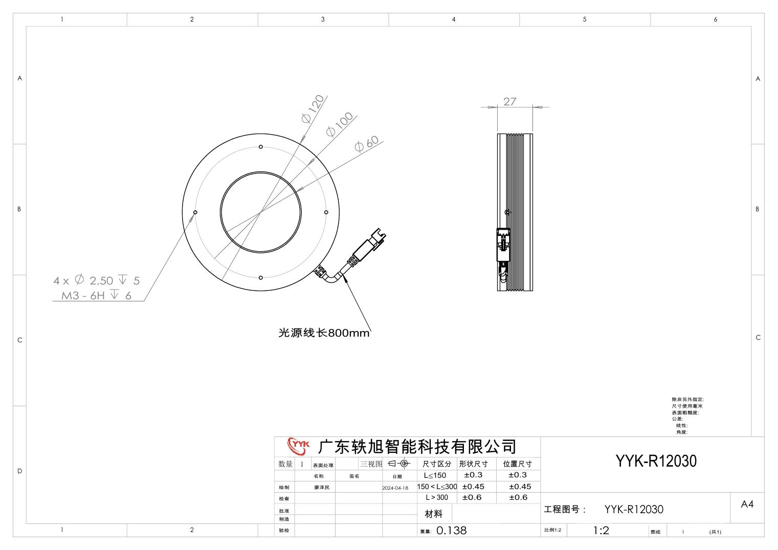 YYK-R12030 环形光源 尺寸图