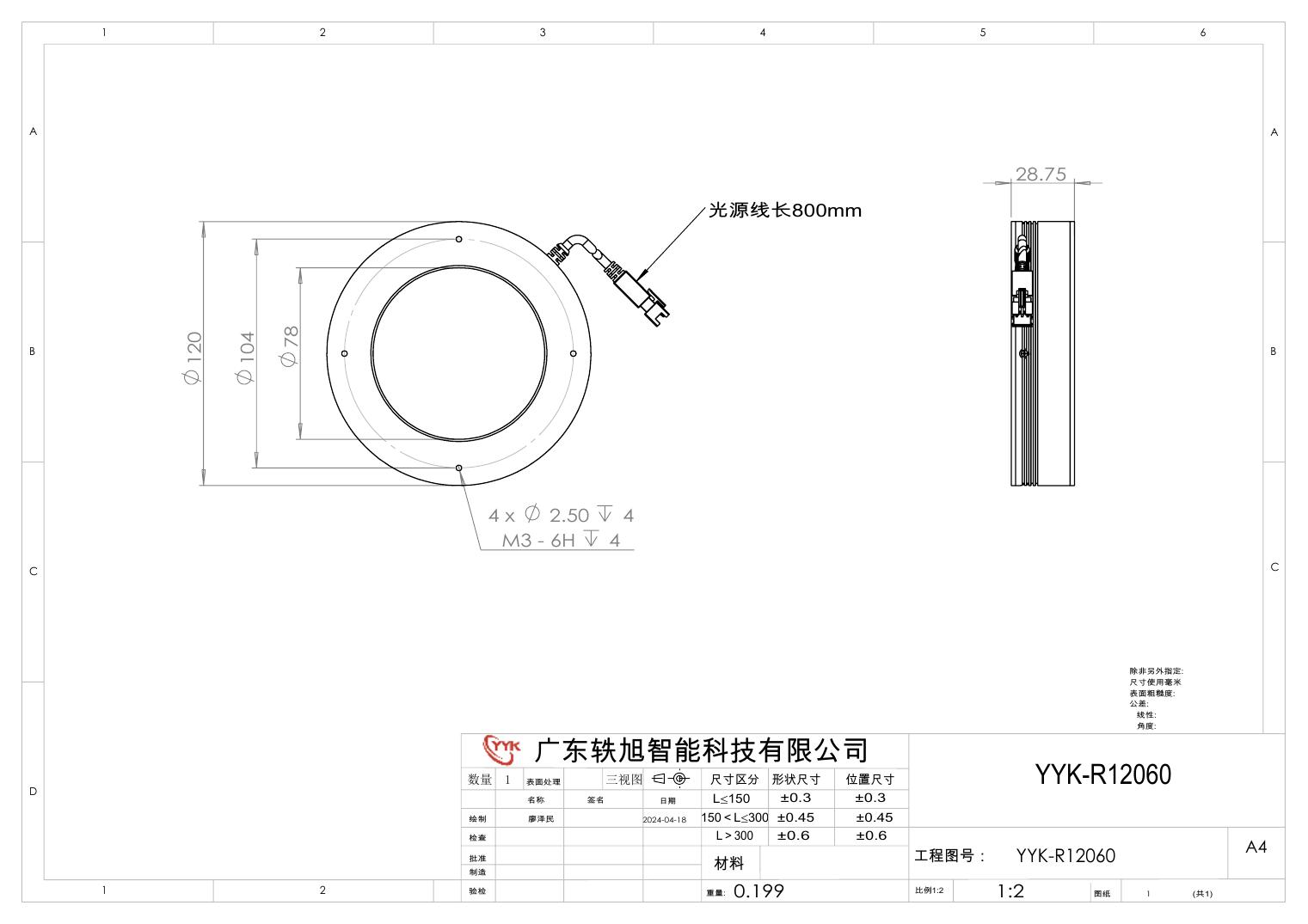 YYK-R12060 环形光源 尺寸图